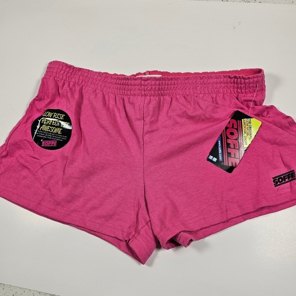 Y2K Soffe Low Rise Pink Glo Cotton Jersey Cheer Dance Shorts Womens Large NWT